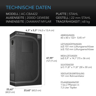 AC Infinity CLOUDLAB 422, Advance Grow Tent 60 x 60 x 120 cm